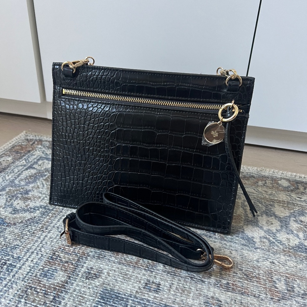ELA Black Croc-Embossed Crossbody Bag NWOT